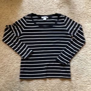 Susan Bristol Soft Striped Black White Crewneck Sweater Size Small